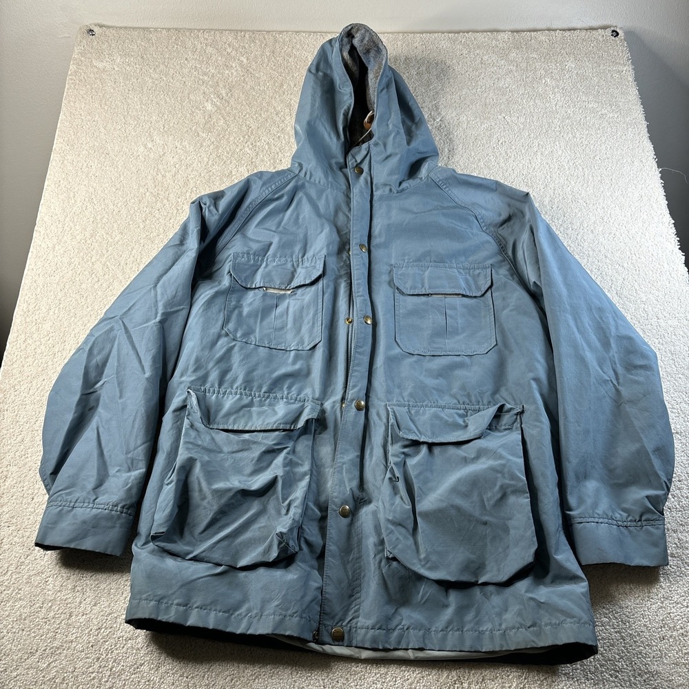 Woolrich Jacket Men's Large Blue Hooded Mountain‎ Parka Wool Flannel Lined 6108